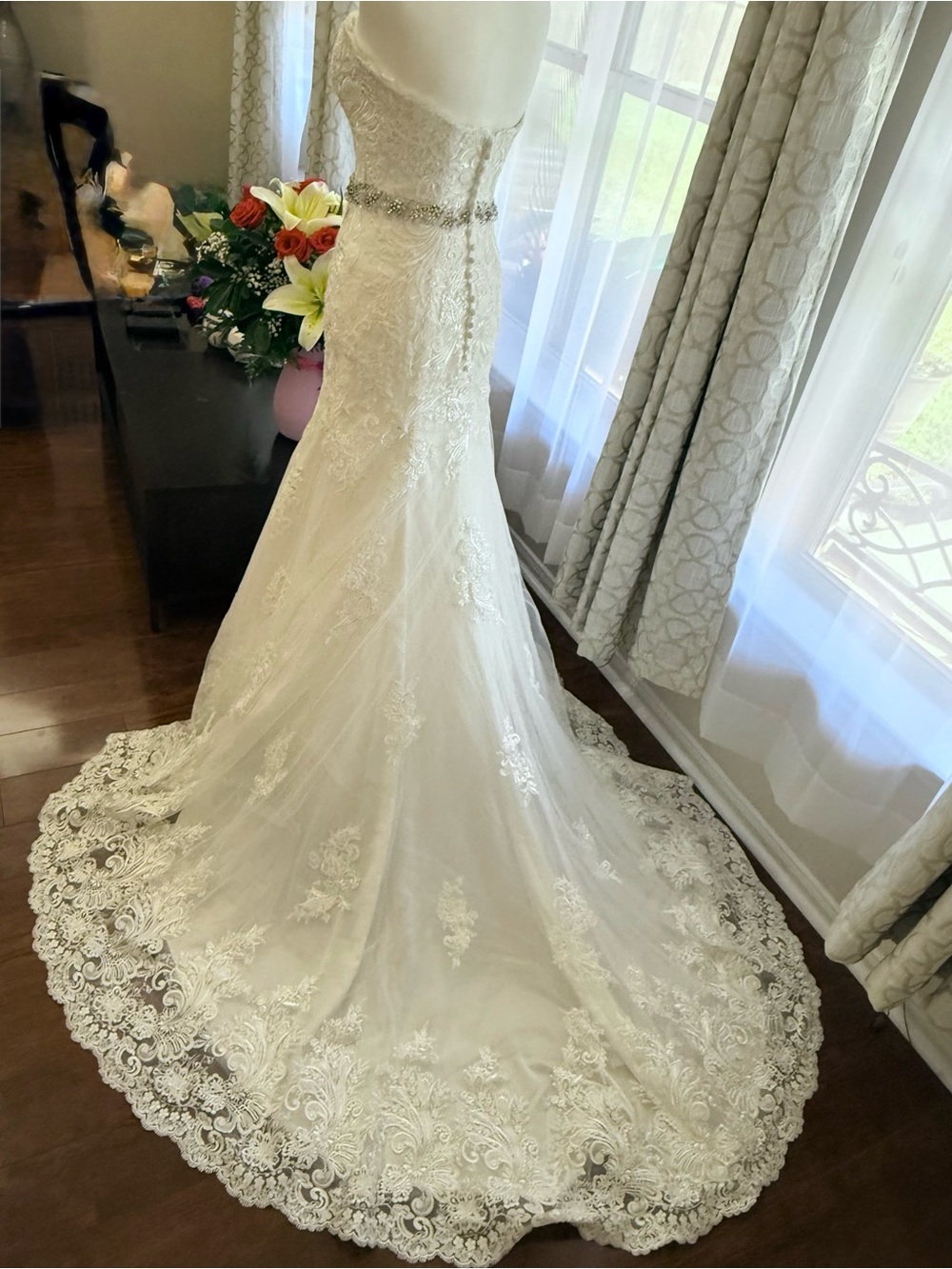 Adore Ivory Lace Mermaid Wedding Gown with Beaded Waist